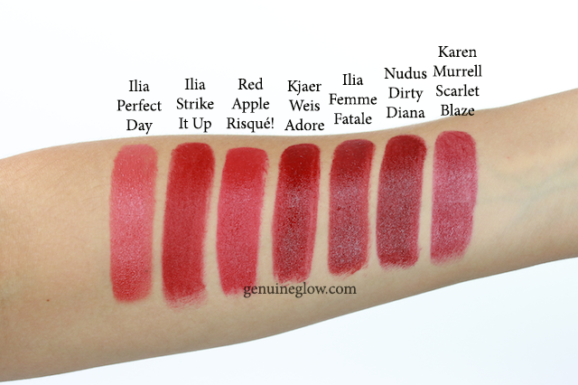 Red lipstick swatches Ilia Kjaer Weis Red Apple Lipstick Review copy